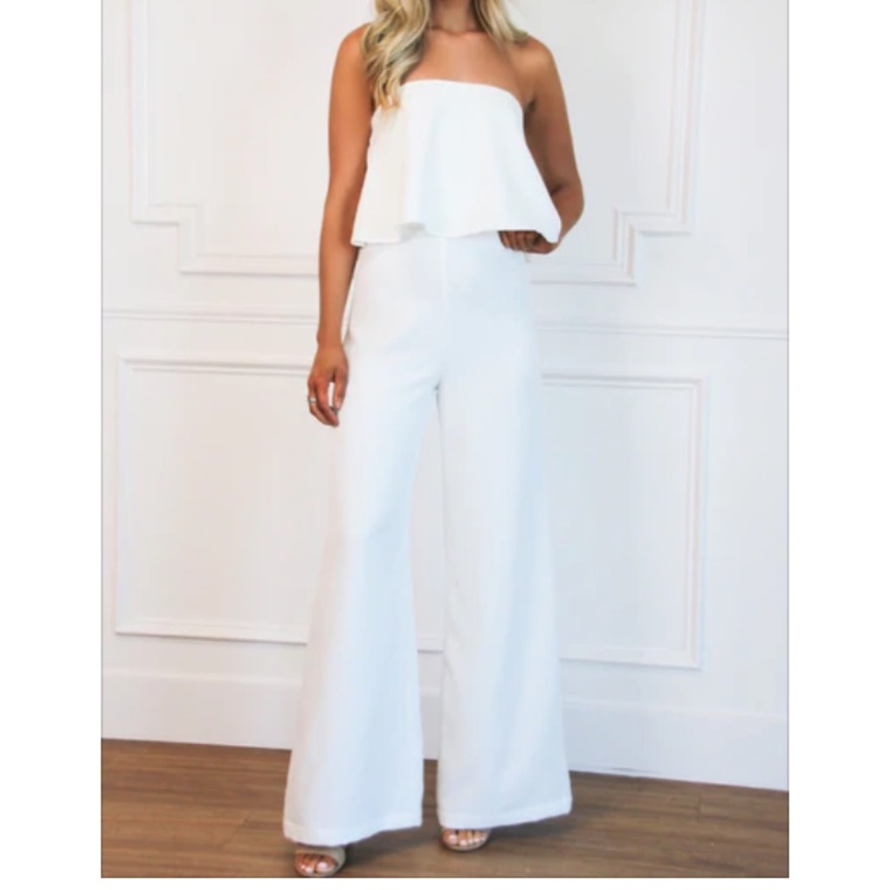 White strapless jumpsuit